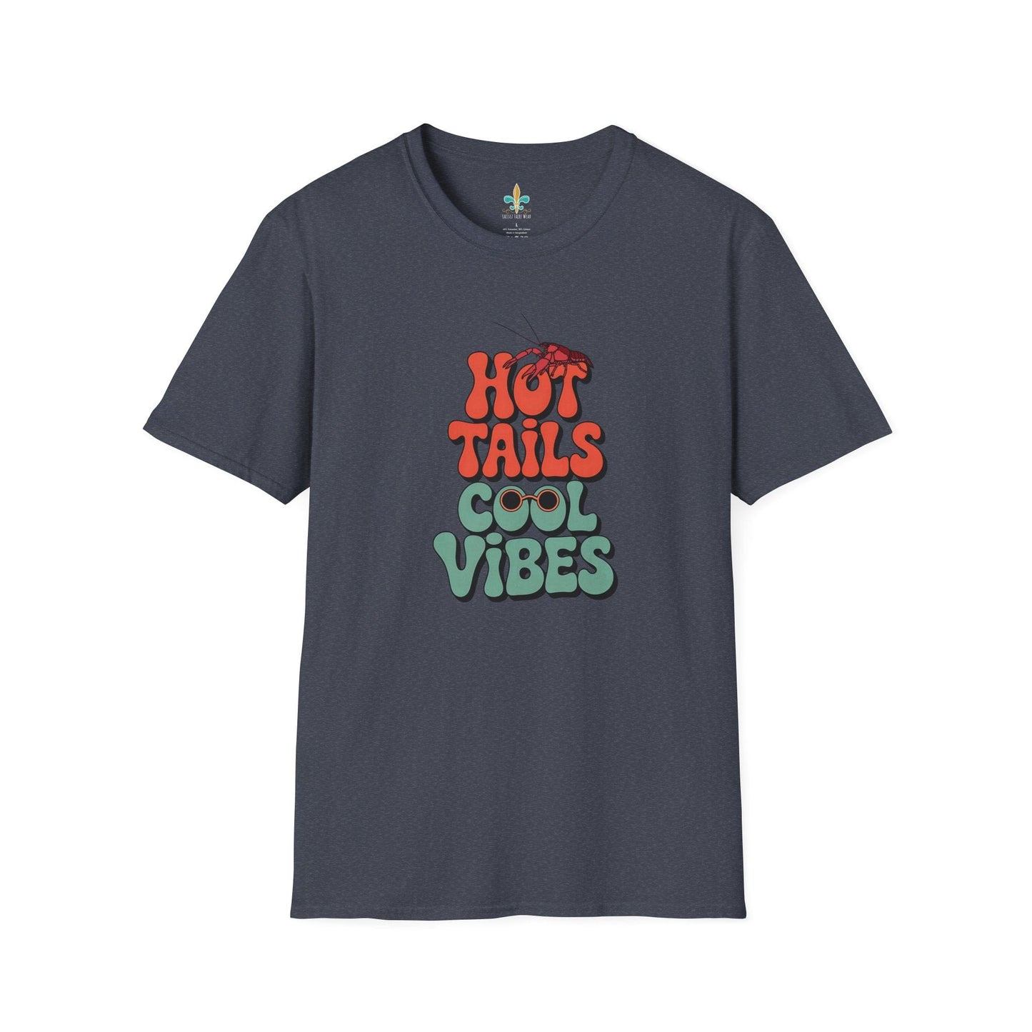 Heather Navy / S Louisiana "Hot Tails, Cool Vibes" Crawfish Boil T-Shirt by Laissez Faire Wear