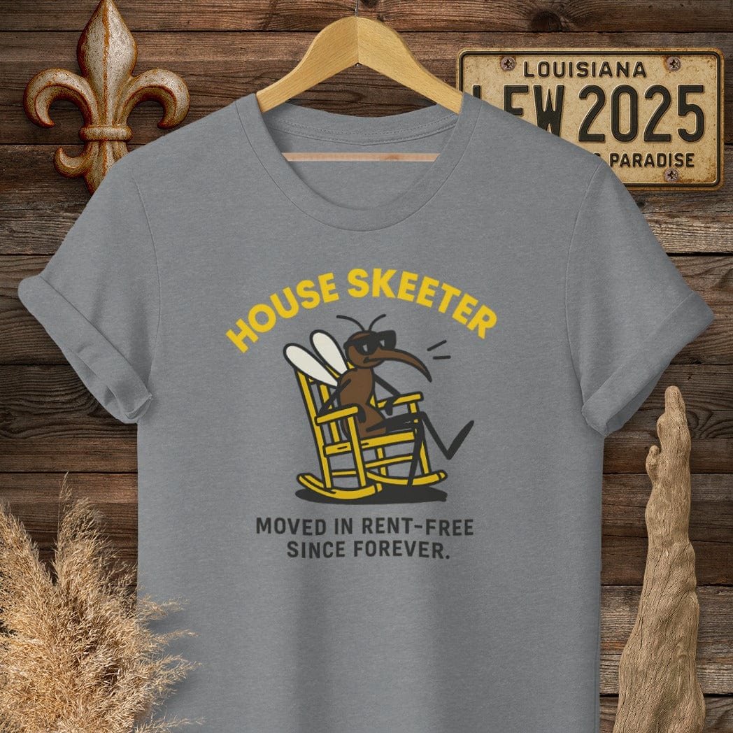 S / Graphite Heather Louisiana House Skeeter Funny Mosquito T-Shirt by Laissez Faire Wear