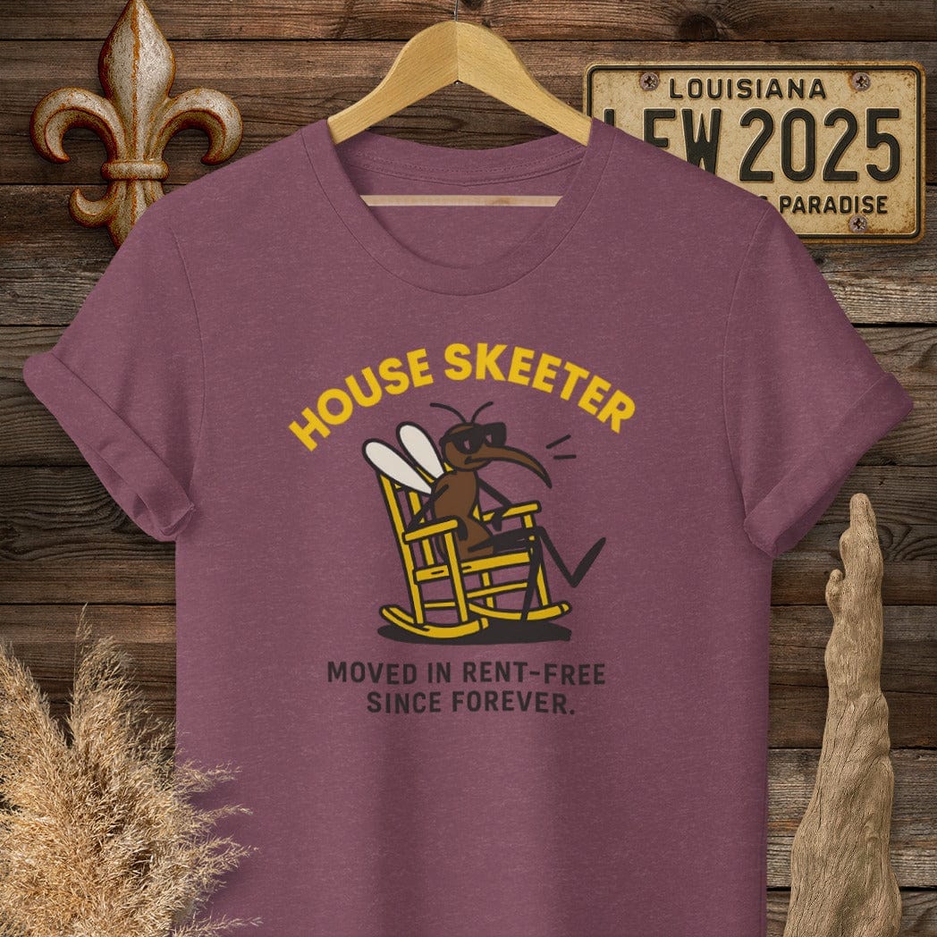 S / Heather Maroon Louisiana House Skeeter Funny Mosquito T-Shirt by Laissez Faire Wear