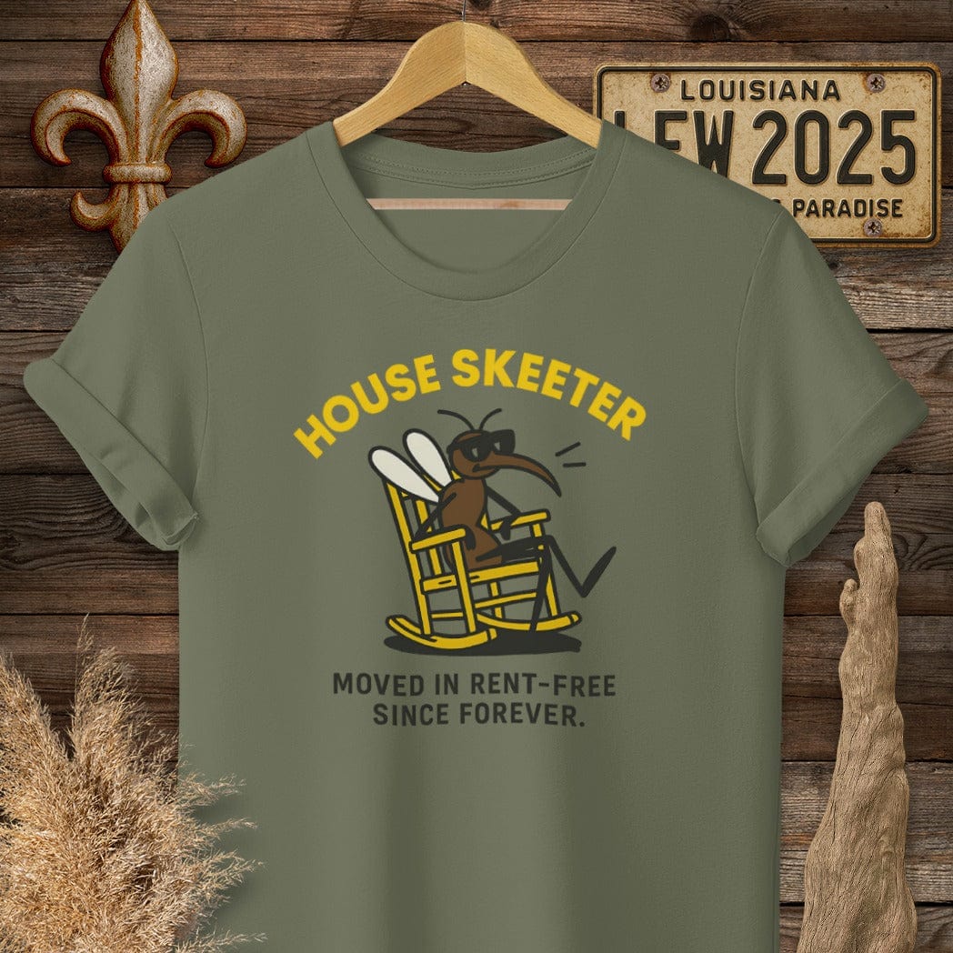 S / Military Green Louisiana House Skeeter Funny Mosquito T-Shirt by Laissez Faire Wear