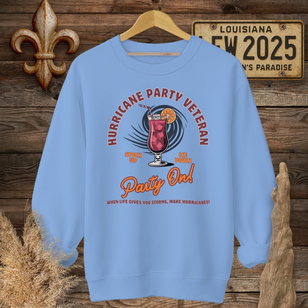 S / Carolina Blue Louisiana Hurricane Party Veteran Sweatshirt by Laissez Faire Wear