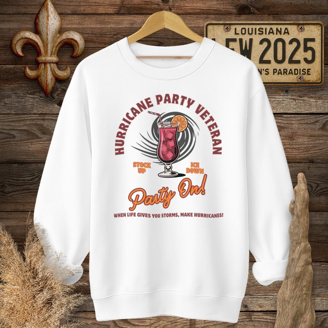 S / White Louisiana Hurricane Party Veteran Sweatshirt by Laissez Faire Wear