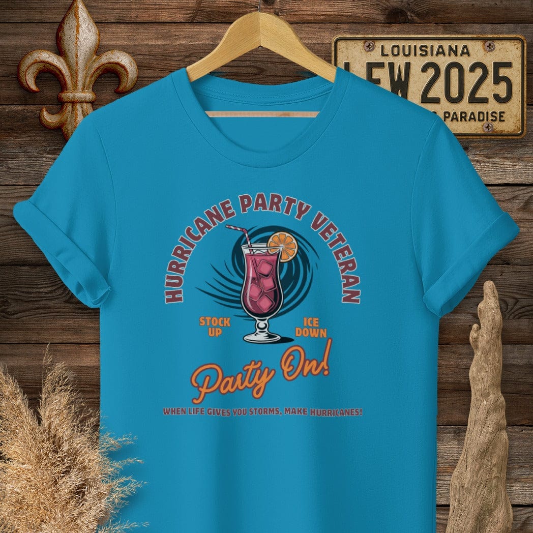 S / Antique Sapphire Louisiana Hurricane Party Veteran T-Shirt by Laissez Faire Wear