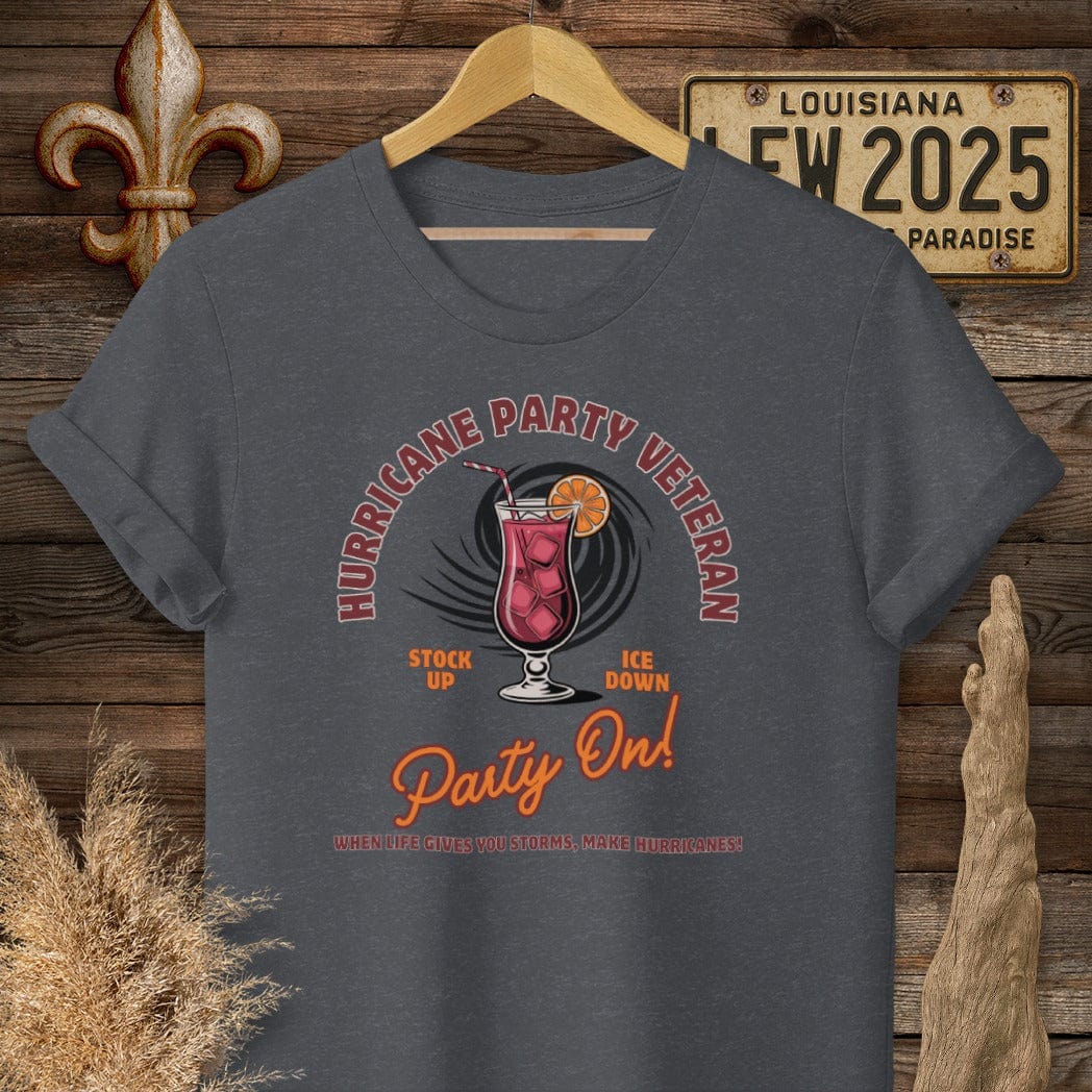 S / Dark Heather Grey Louisiana Hurricane Party Veteran T-Shirt by Laissez Faire Wear