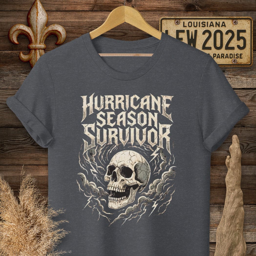 S / Dark Heather Grey Louisiana Hurricane Season Survivor T-Shirt by Laissez Faire Wear