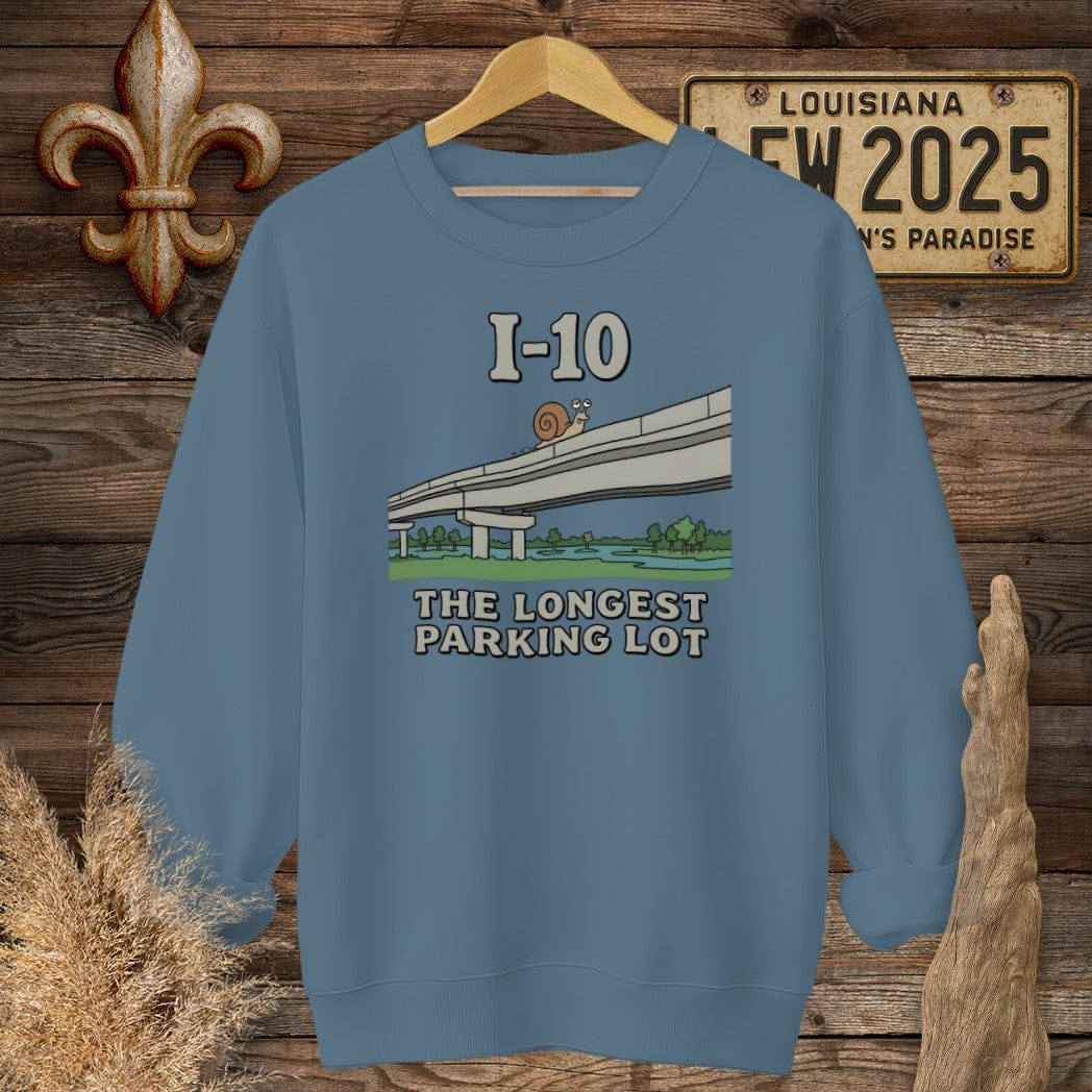 S / Indigo Blue Louisiana I-10 Sweatshirt by Laissez Faire Wear