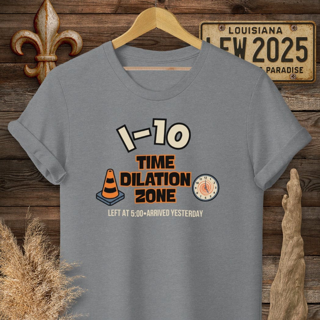 S / Graphite Heather Louisiana I-10 Time Dilation T-Shirt by Laissez Faire Wear
