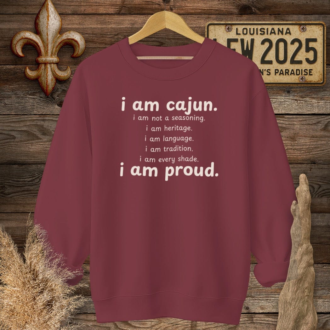 S / Garnet Louisiana I Am Cajun Sweatshirt by Laissez Faire Wear