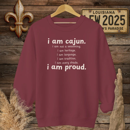 S / Garnet Louisiana I Am Cajun Sweatshirt by Laissez Faire Wear