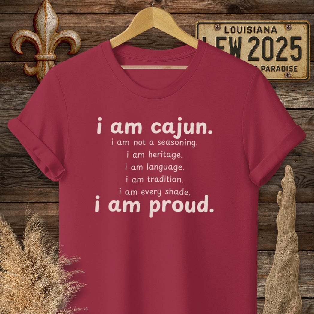 S / Cardinal Red Louisiana I Am Cajun T-Shirt by Laissez Faire Wear