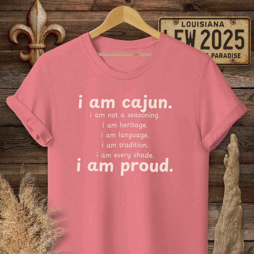S / Coral Silk Louisiana I Am Cajun T-Shirt by Laissez Faire Wear