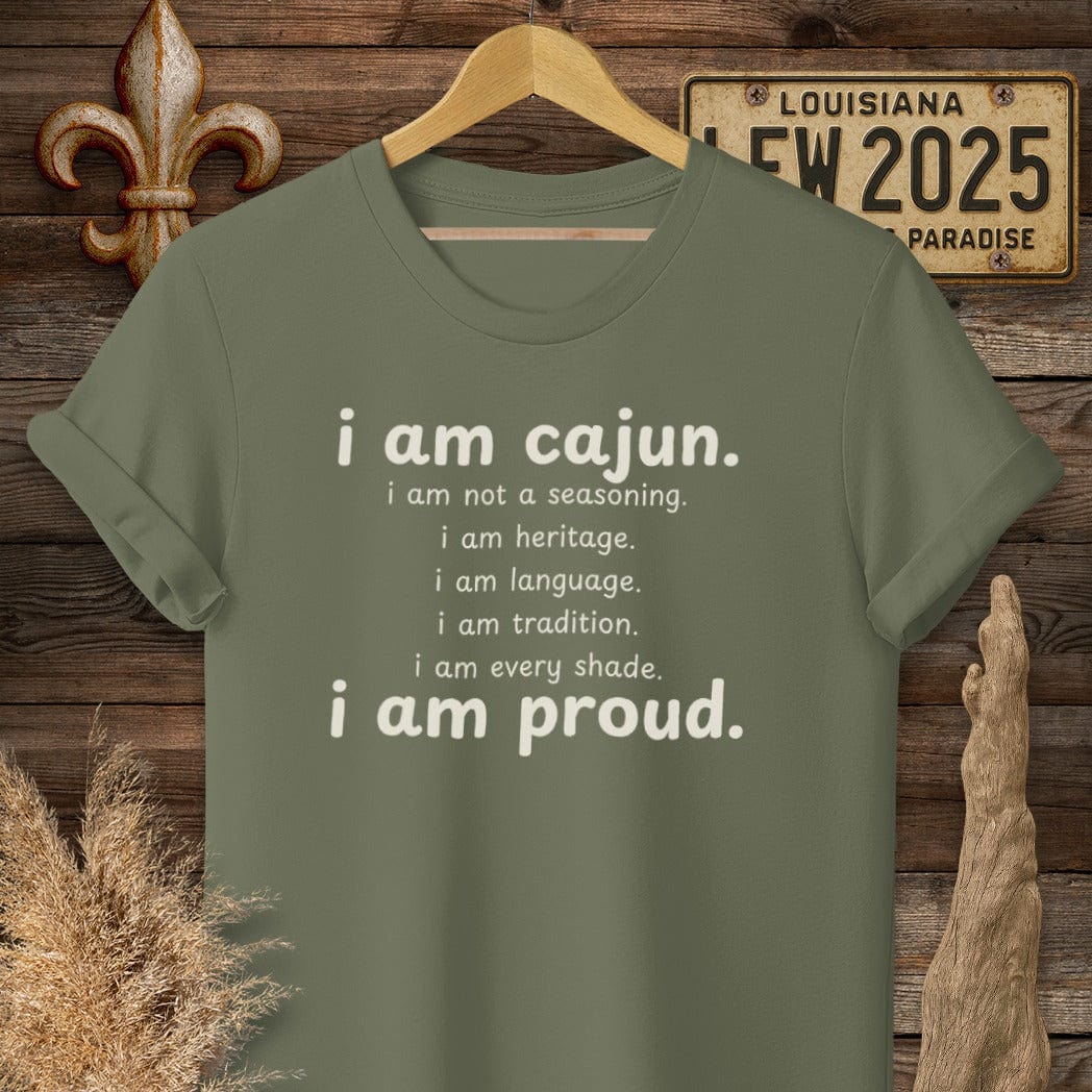 S / Military Green Louisiana I Am Cajun T-Shirt by Laissez Faire Wear