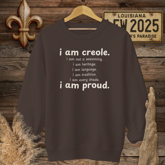S / Dark Chocolate Louisiana I Am Creole, I Am Proud Sweatshirt by Laissez Faire Wear