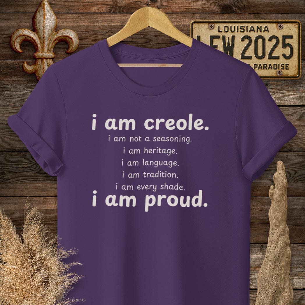 S / Purple Louisiana I Am Creole, I Am Proud T-Shirt by Laissez Faire Wear