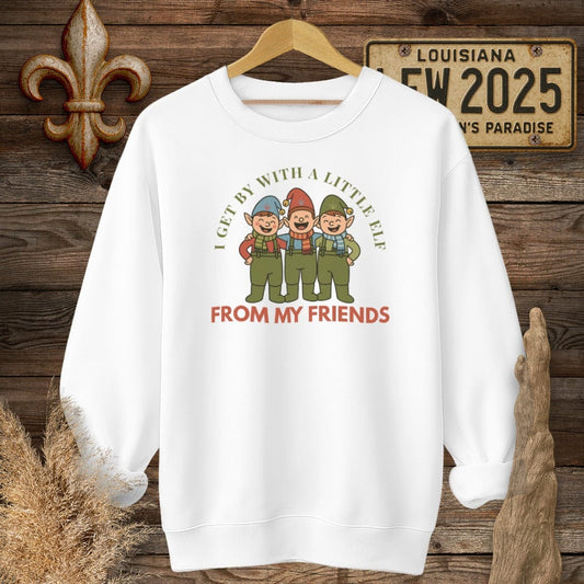 S / White Louisiana I Get By With A Little Elf Christmas Sweatshirt by Laissez Faire Wear