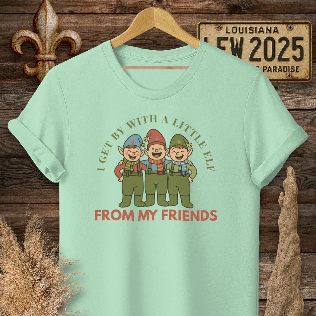 S / Mint Green Louisiana I Get By With A Little Elf Christmas T-Shirt by Laissez Faire Wear