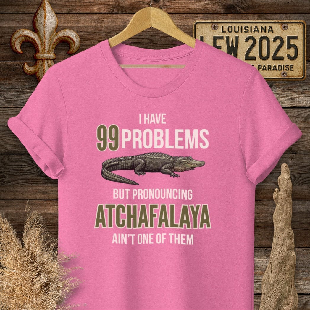 S / Heather Heliconia Louisiana I Have 99 Problems...Pronouncing Atchafalaya Ain't One T-Shirt by Laissez Faire Wear