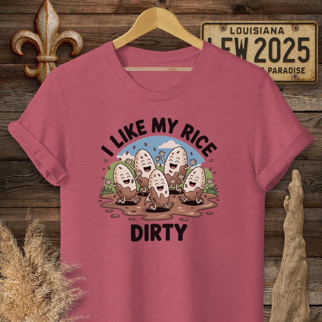 S / Heather Cardinal Louisiana I Like My Rice Dirty T-Shirt by Laissez Faire Wear
