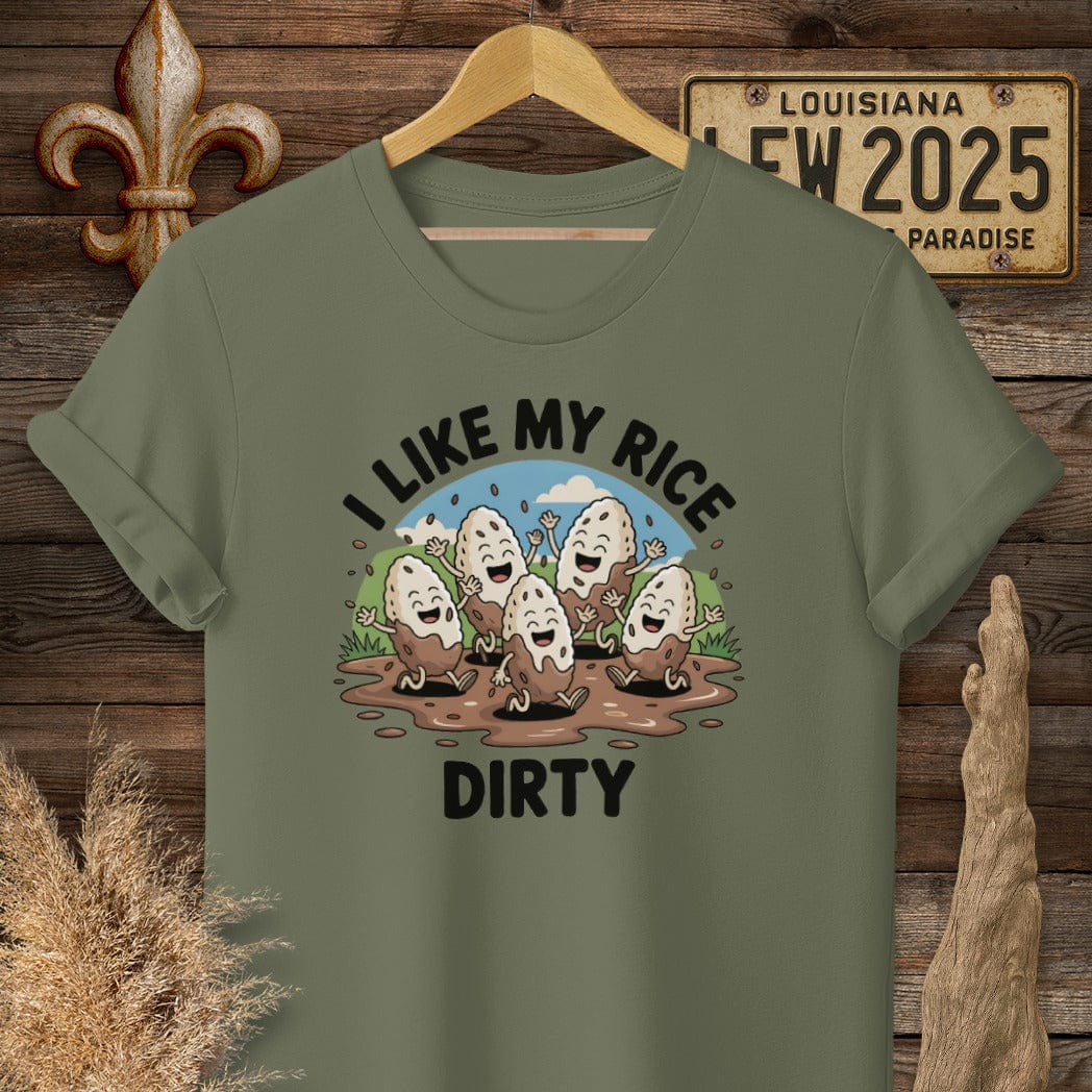 S / Military Green Louisiana I Like My Rice Dirty T-Shirt by Laissez Faire Wear