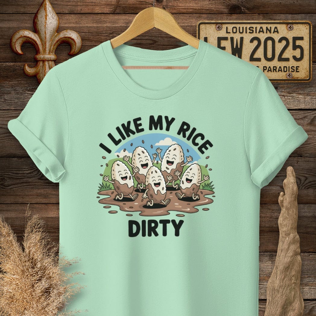 S / Mint Green Louisiana I Like My Rice Dirty T-Shirt by Laissez Faire Wear