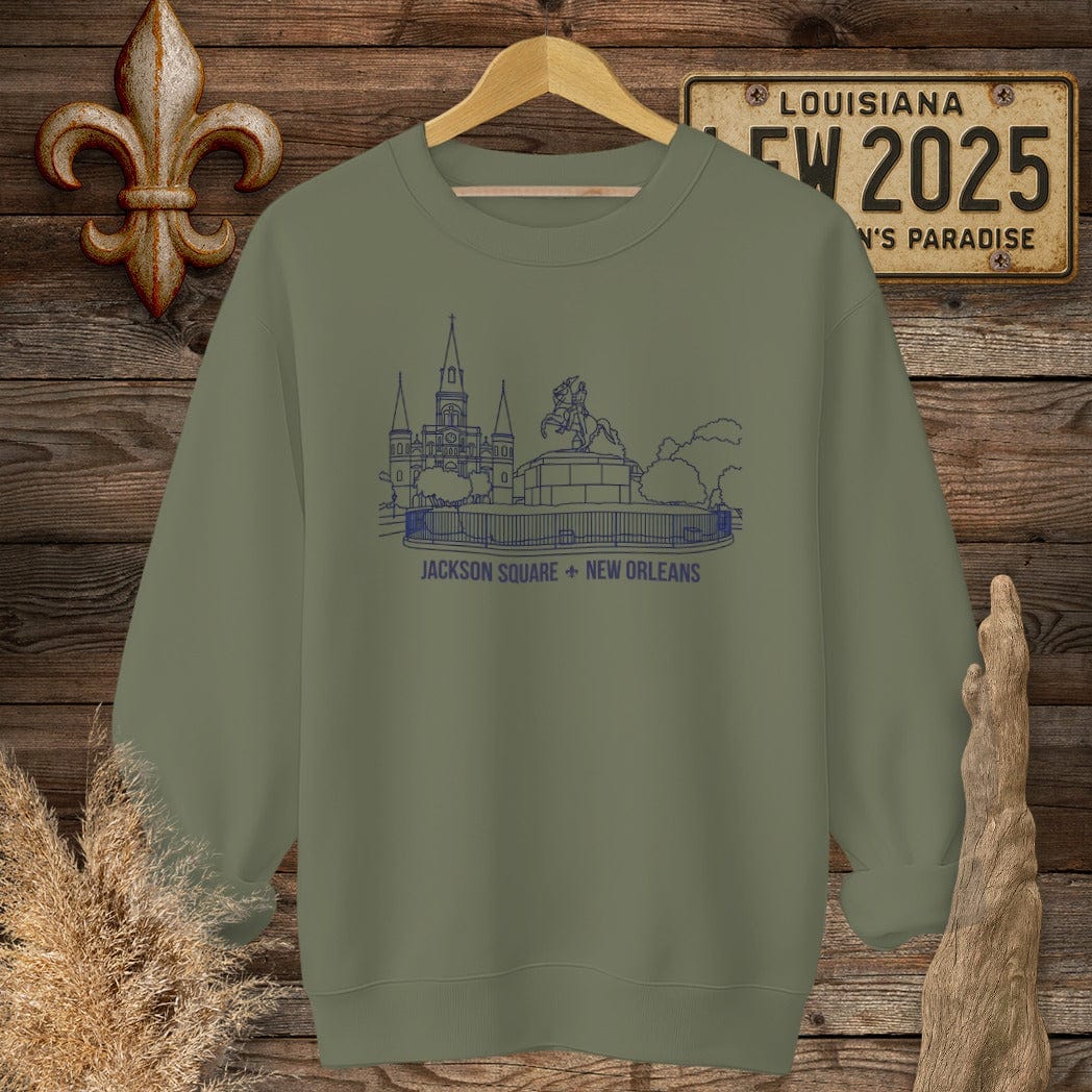 S / Military Green Louisiana Jackson Square Sweatshirt by Laissez Faire Wear
