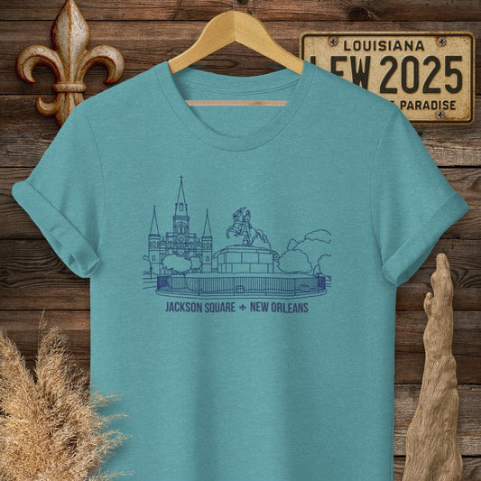 S / Heather Galapagos Blue Louisiana Jackson Square T-Shirt by Laissez Faire Wear