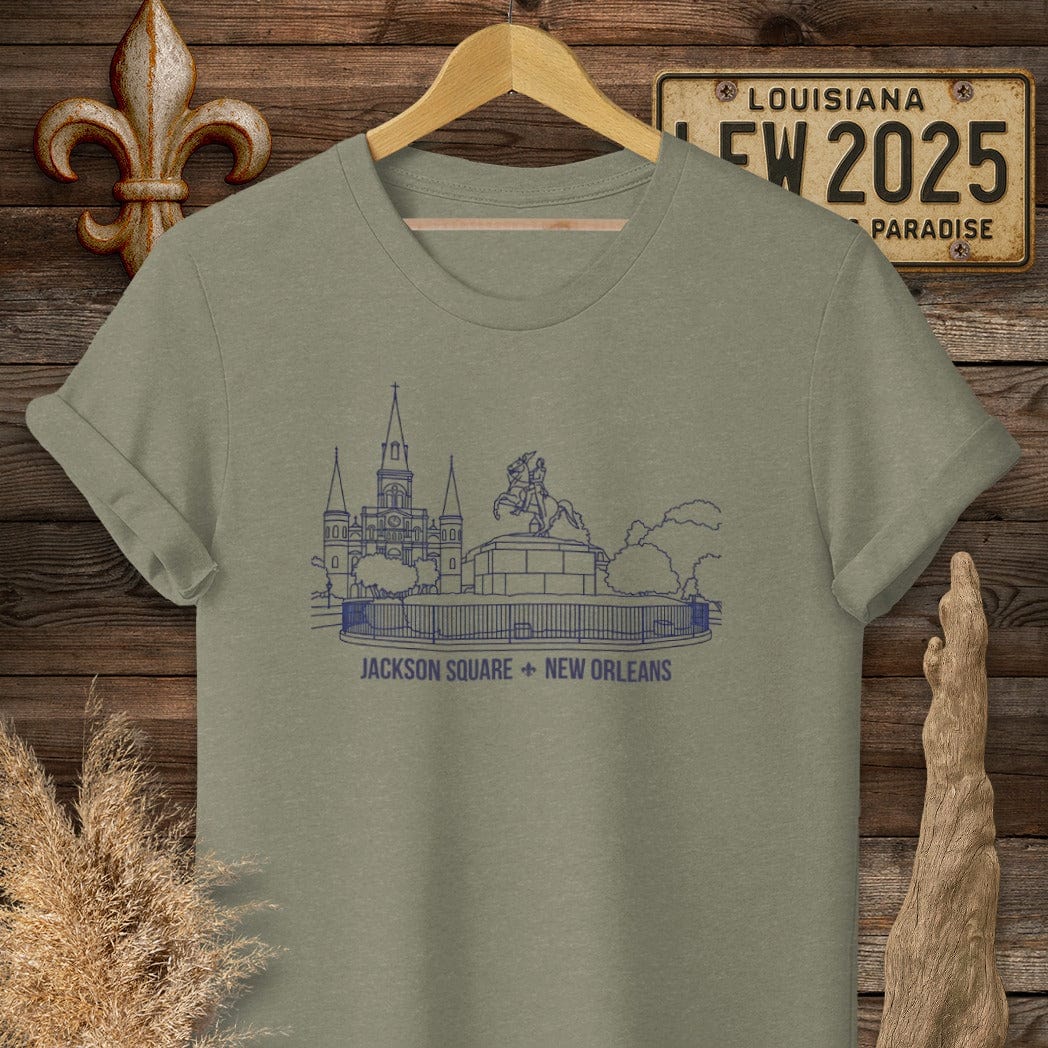 S / Heather Military Green Louisiana Jackson Square T-Shirt by Laissez Faire Wear