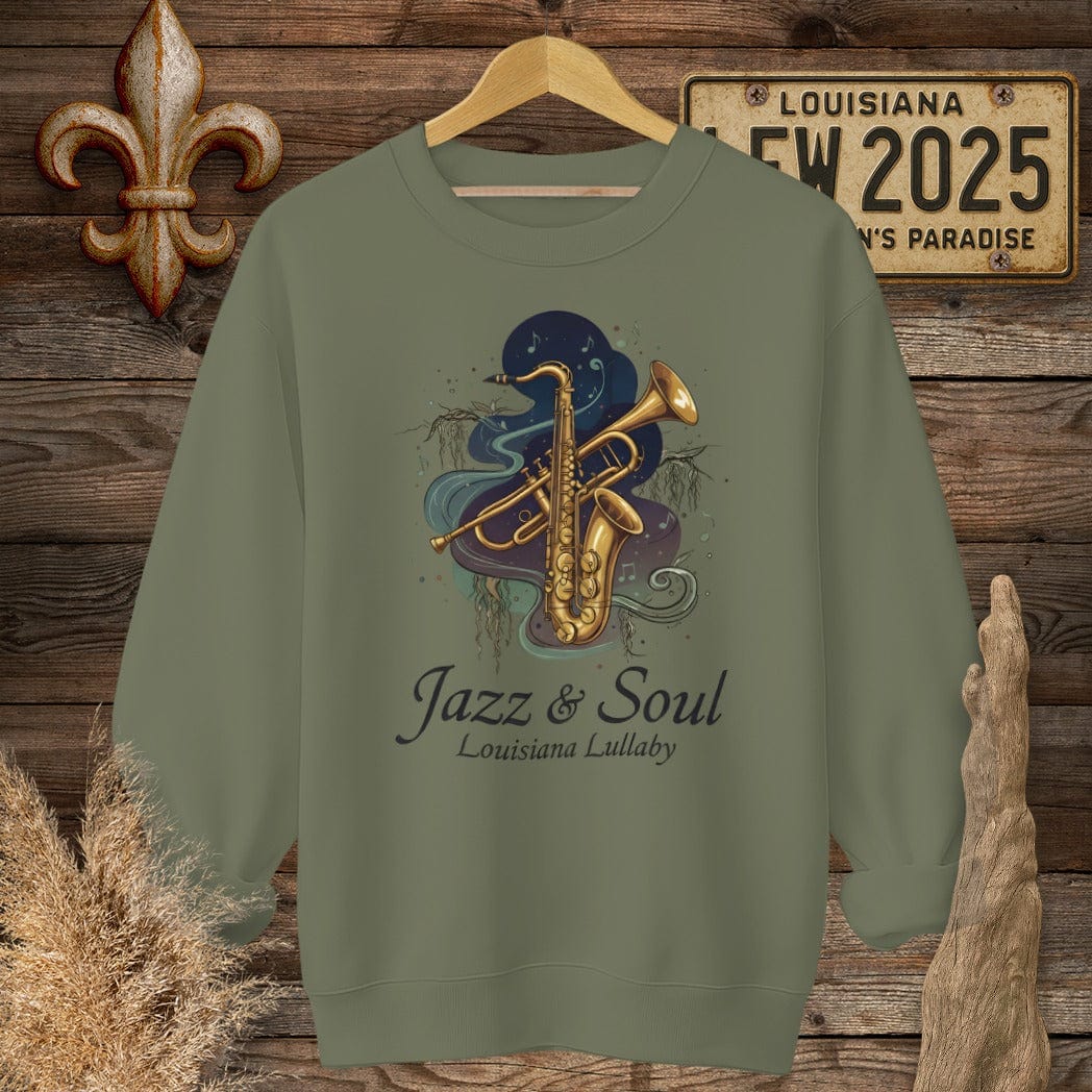 S / Military Green Louisiana Jazz & Soul Sweatshirt by Laissez Faire Wear