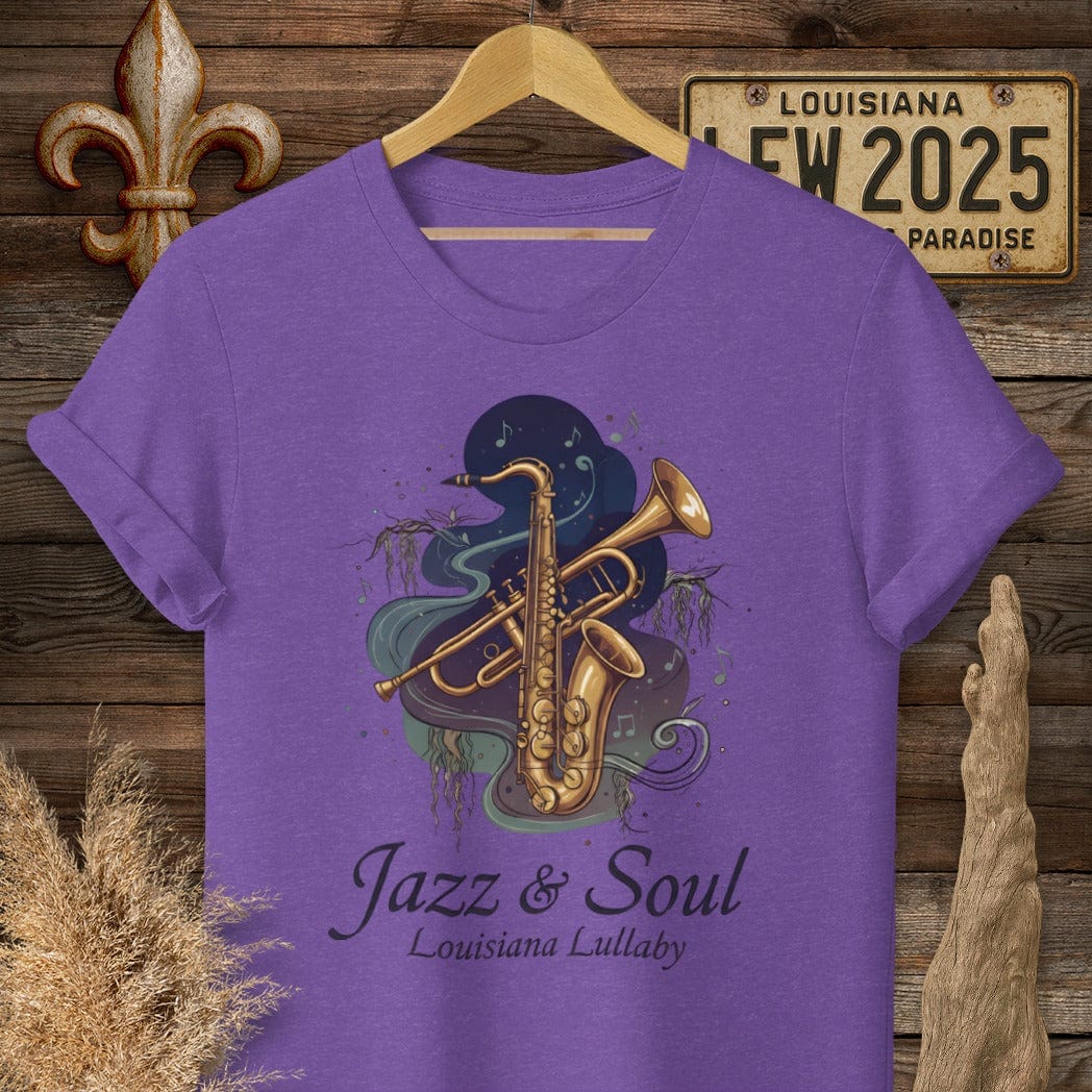 S / Heather Purple Louisiana Jazz & Soul T-Shirt by Laissez Faire Wear