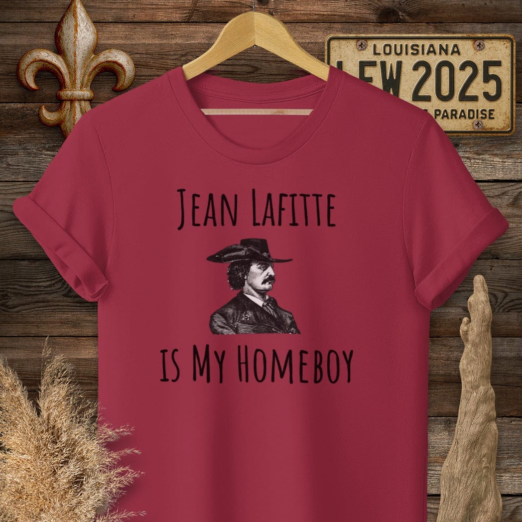 S / Cardinal Red Louisiana Jean Lafitte is My Homeboy Funny History T-Shirt by Laissez Faire Wear