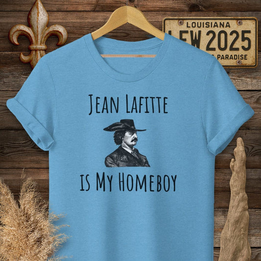 S / Heather Sapphire Louisiana Jean Lafitte is My Homeboy Funny History T-Shirt by Laissez Faire Wear