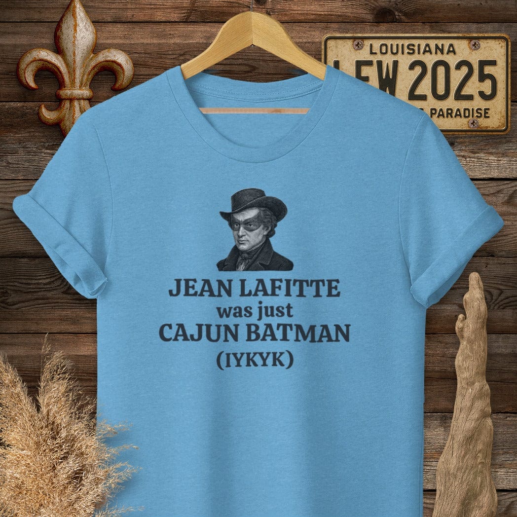 S / Heather Sapphire Louisiana Jean Lafitte Was Just Cajun Batman T-Shirt by Laissez Faire Wear