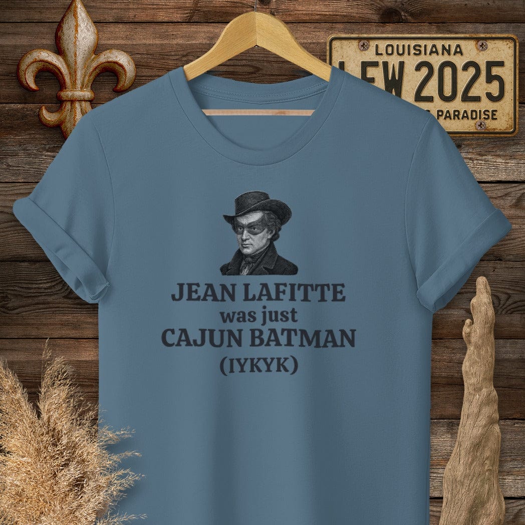 S / Indigo Blue Louisiana Jean Lafitte Was Just Cajun Batman T-Shirt by Laissez Faire Wear