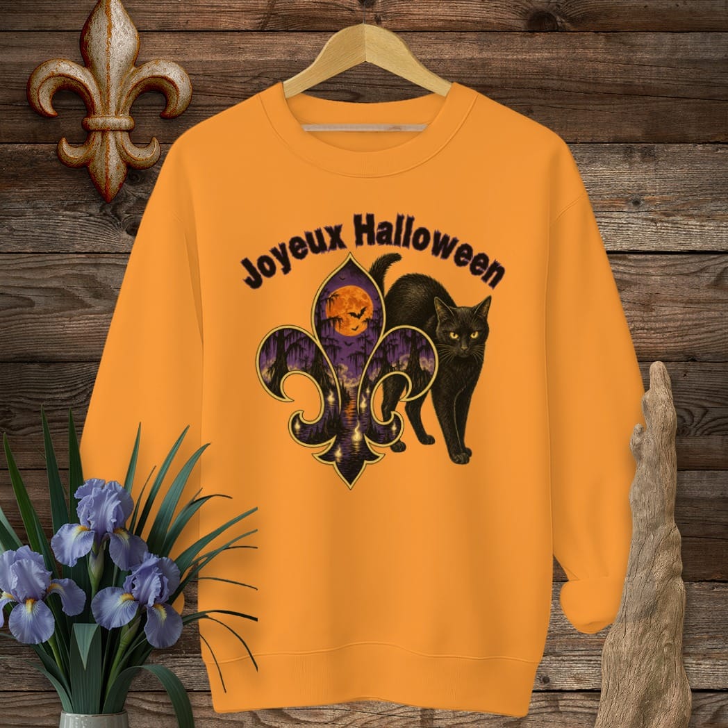 S / Safety Orange Louisiana Joyeux Halloween Sweatshirt by Laissez Faire Wear