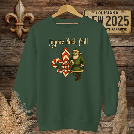 S / Forest Green Louisiana Joyeux Noel, Y'all Christmas Sweatshirt by Laissez Faire Wear