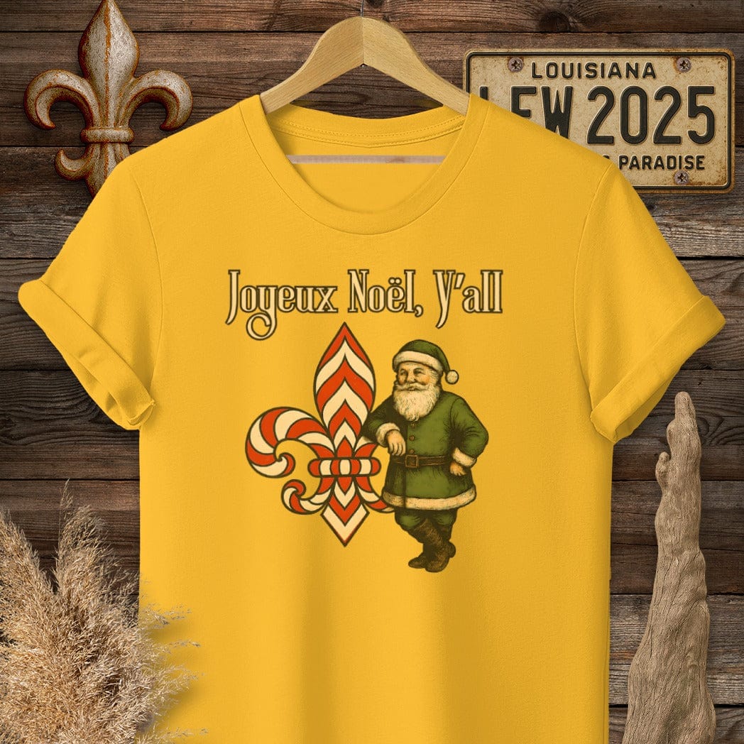 S / Gold Louisiana Joyeux Noel, Y'all Christmas T-Shirt by Laissez Faire Wear