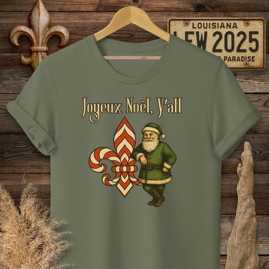 S / Military Green Louisiana Joyeux Noel, Y'all Christmas T-Shirt by Laissez Faire Wear