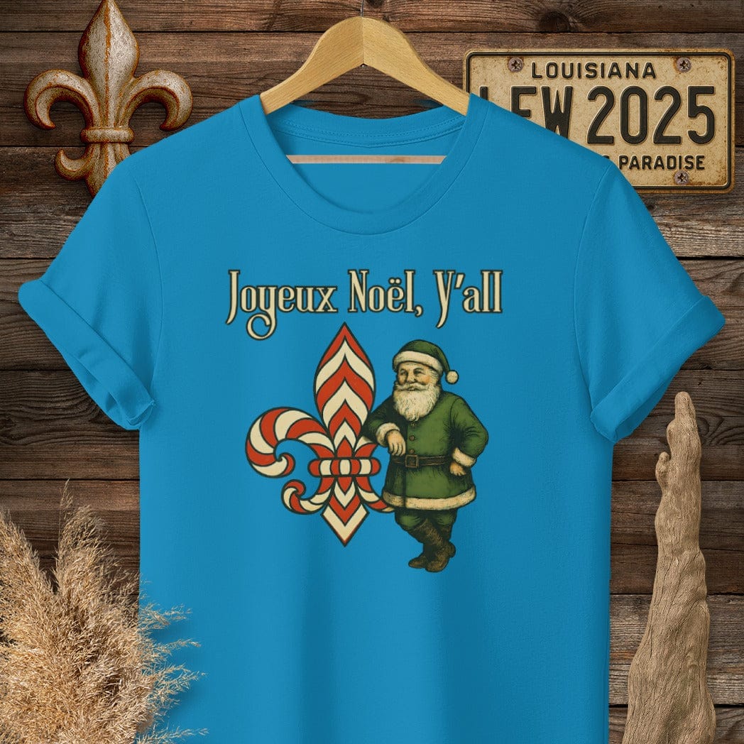 S / Sapphire Louisiana Joyeux Noel, Y'all Christmas T-Shirt by Laissez Faire Wear