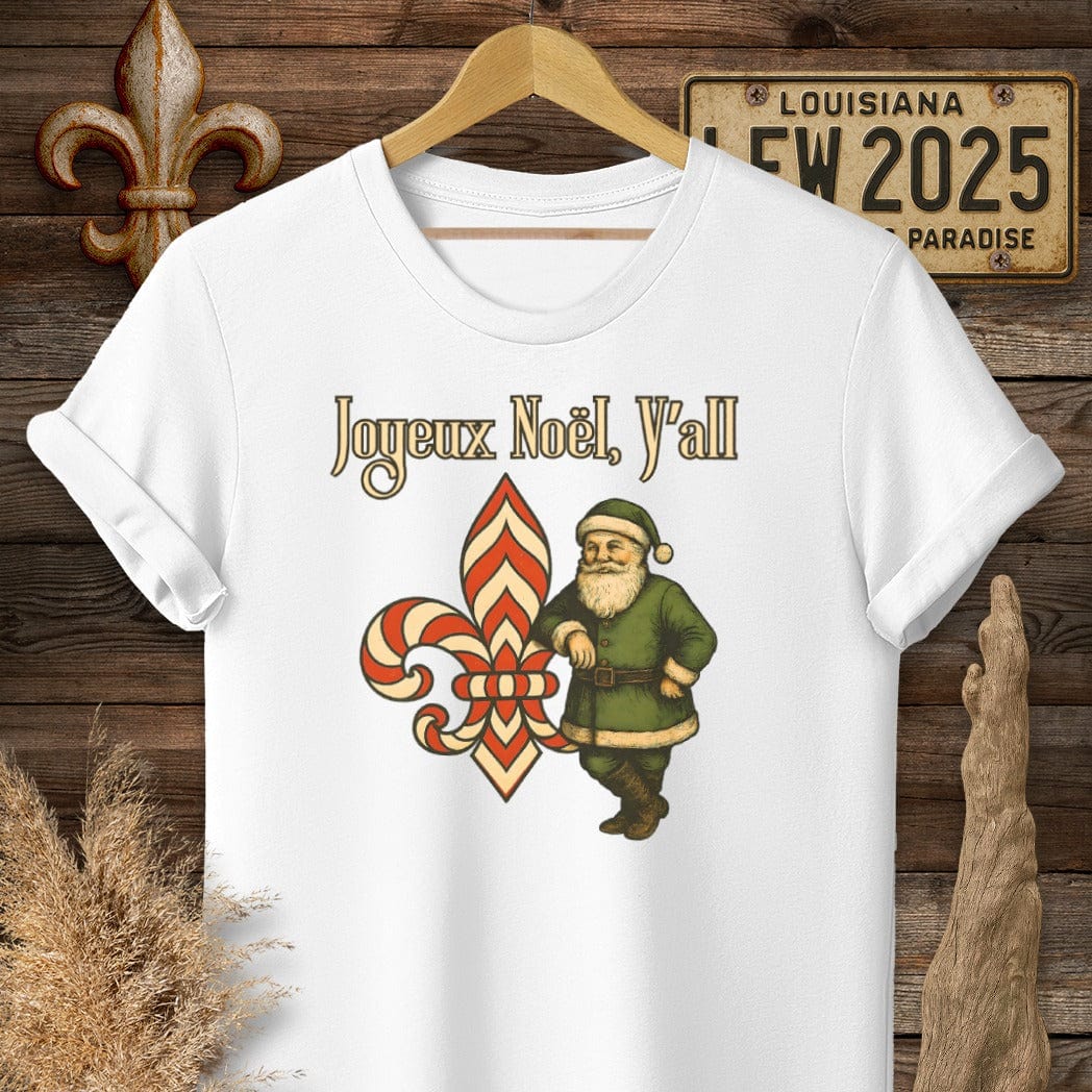 S / White Louisiana Joyeux Noel, Y'all Christmas T-Shirt by Laissez Faire Wear