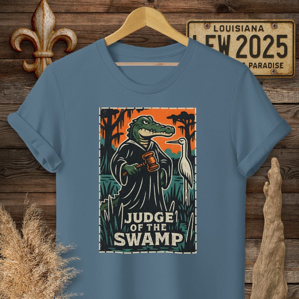 S / Indigo Blue Louisiana Judge of the Swamp T-Shirt by Laissez Faire Wear