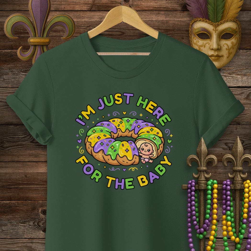 S / Forest Green Louisiana Just Here For The Baby T-Shirt by Laissez Faire Wear
