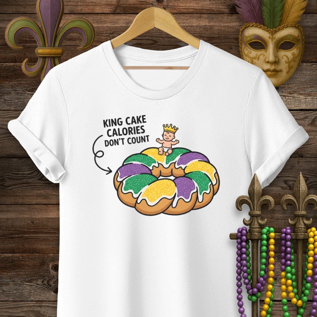 S / White Louisiana King Cake Calories T-Shirt by Laissez Faire Wear