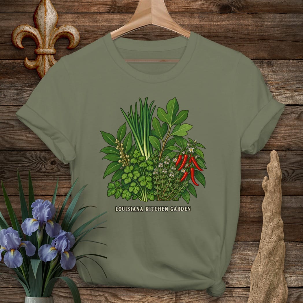 S / Military Green Louisiana Kitchen Garden T-Shirt by Laissez Faire Wear