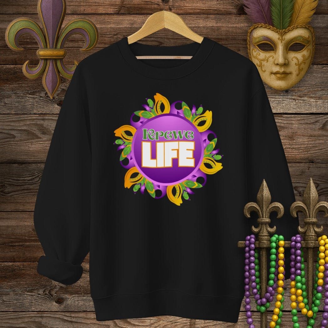 S / Black Louisiana Krewe Life Mardi Gras Sweatshirt by Laissez Faire Wear