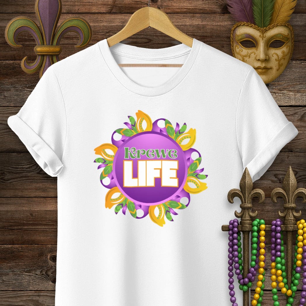 S / White Louisiana Krewe Life Mardi Gras T-Shirt by Laissez Faire Wear