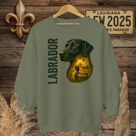 S / Military Green Louisiana Labrador Retriever Hunting Dog Sweatshirt by Laissez Faire Wear