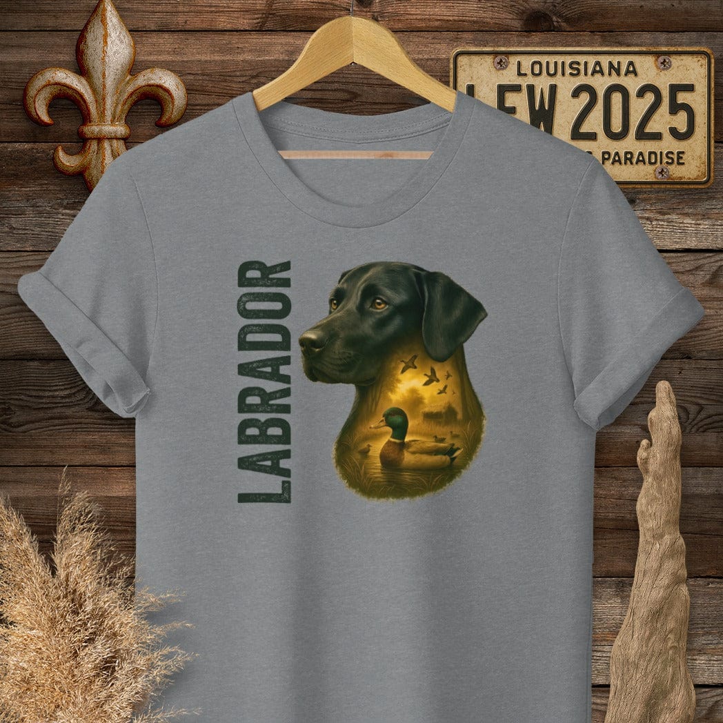 S / Graphite Heather Louisiana Labrador Retriever Hunting Dog T-Shirt by Laissez Faire Wear