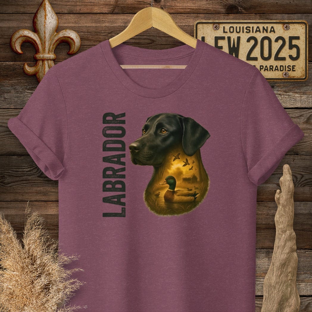 S / Heather Maroon Louisiana Labrador Retriever Hunting Dog T-Shirt by Laissez Faire Wear