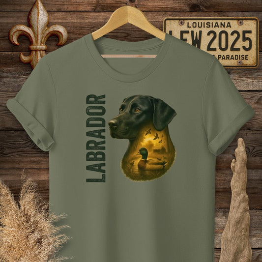 S / Military Green Louisiana Labrador Retriever Hunting Dog T-Shirt by Laissez Faire Wear