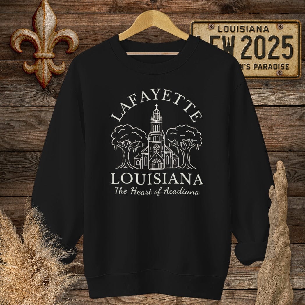 S / Black Louisiana Lafayette - Heart of Acadiana Heritage Sweatshirt by Laissez Faire Wear